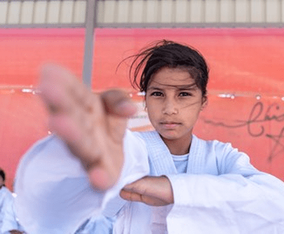 A girl in Karate dress