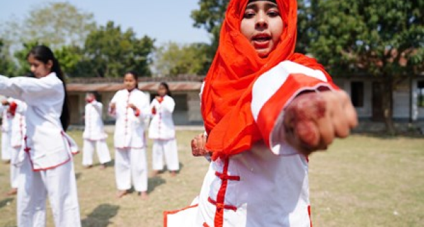 Girl from Bangladesh training karate