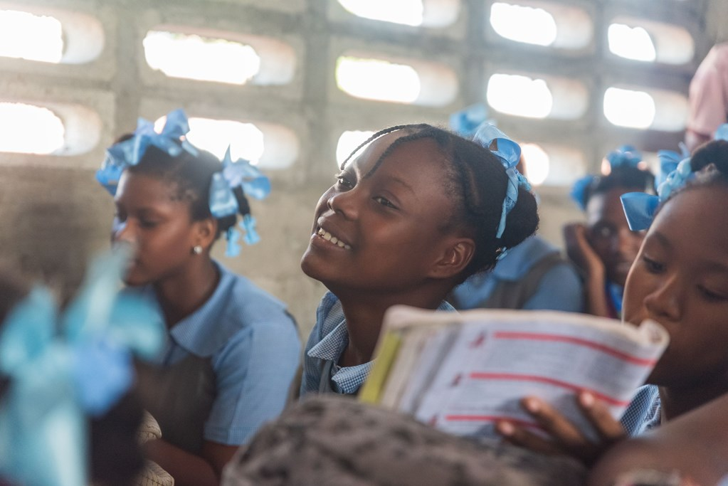 Childrens inside classroom.